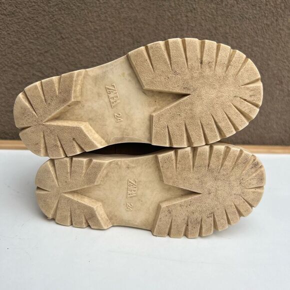 ZARA Brown Leather Boots Fur Lined Winter Fall Toddler SIZE 8 EU 24 Unisex Kids - Picture 7 of 7